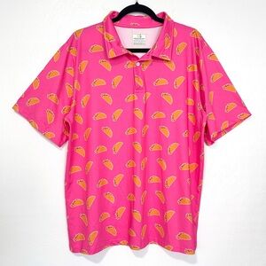 Obnoxious Golf Polo Shirt Men’s Large Pink Taco Novelty Print Active Performance
